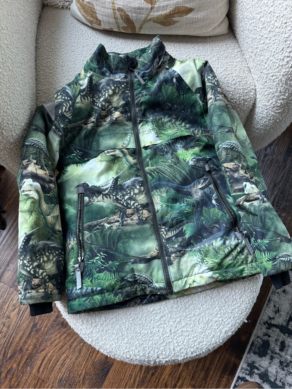 Molo Kids Green Dinosaur Print Puffer Jacket (10)